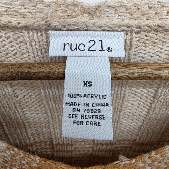 Womens XS Distressed V Neck Striped Knit Sweater Beige Tan Gray Boho Grunge - Picture 10 of 15